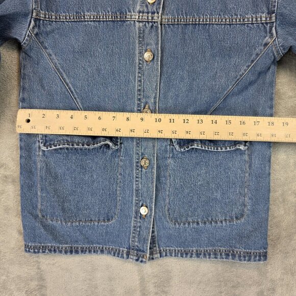 Zara Jacket Youth 11-12 152 Blue Denim Chore Utility Button Front Pockets Kids - Picture 6 of 10